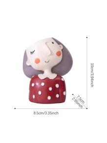 1pc Resin Flowerpot With Cute Girl Shape, Home Decoration, Pencil Holder, Storage Container - Multicolor - View 3