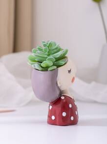 1pc Resin Flowerpot With Cute Girl Shape, Home Decoration, Pencil Holder, Storage Container - Multicolor - View 5