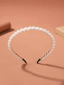 1pc Bride Hair Accessory Women's Handmade Braided Knot Simple & High-End Faux Pearl Headband, Japanese & Korean Style Headwear Valentine's Day Accessories - White - View 1