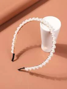 1pc Bride Hair Accessory Women's Handmade Braided Knot Simple & High-End Faux Pearl Headband, Japanese & Korean Style Headwear Valentine's Day Accessories - White - View 2