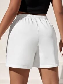 SHEIN EZwear Plus Letter Graphic Button Detail Drawstring Waist Shorts - White - View 2