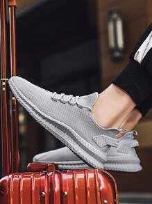 男士和女士時尚跑步鞋,圓頭低跟輕便透氣運動鞋 - 灰色 - 查看 4