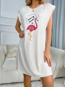 火烈鳥和字母圖案蝙蝠袖睡裙