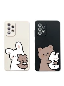 Cute 2pcs Couple Cartoon Rabbit & Bear Pattern Phone Case Compatible With IPhone15/15Plus/15Pro/15Promax,International Version, Not The Domestic Version - Multicolor - View 2