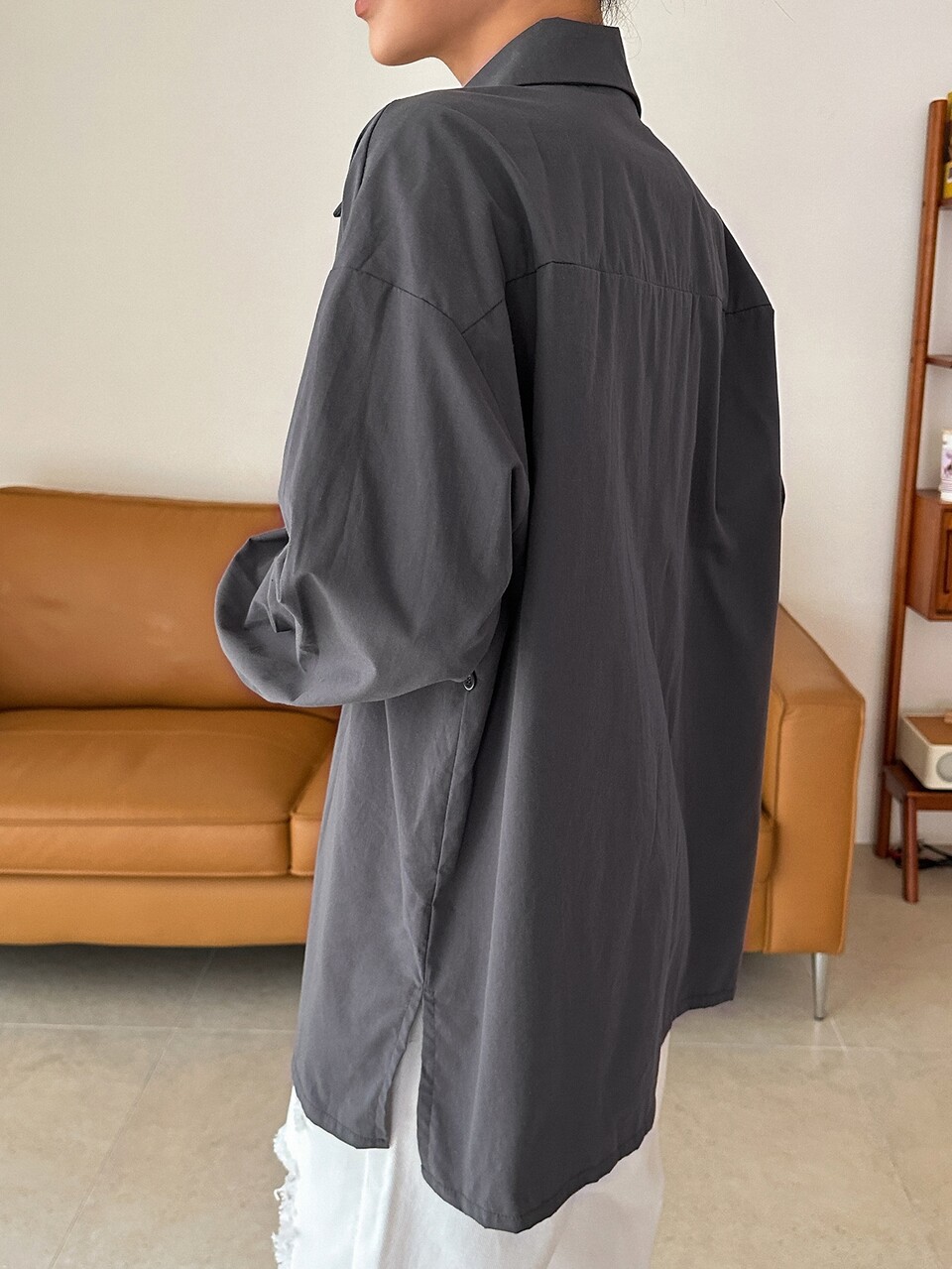 Solid Button Front Drop Shoulder Shirt