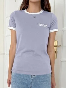 DAZY Letter Graphic Contrast Binding Tee