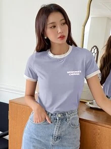 DAZY Letter Graphic Contrast Binding Tee