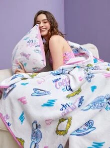 FRIENDS X SHEIN 1pc Cup & Slogan Graphic Throw Blanket - Multicolor - View 5