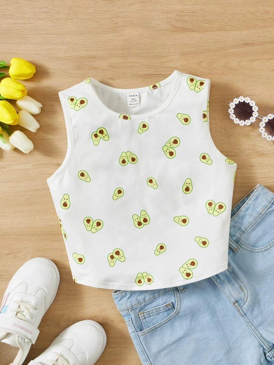 SHEIN Tank Tops & Camis Bé Gái Hoạt hình Tất cả trên in Giải trí - trắng - Xem 1