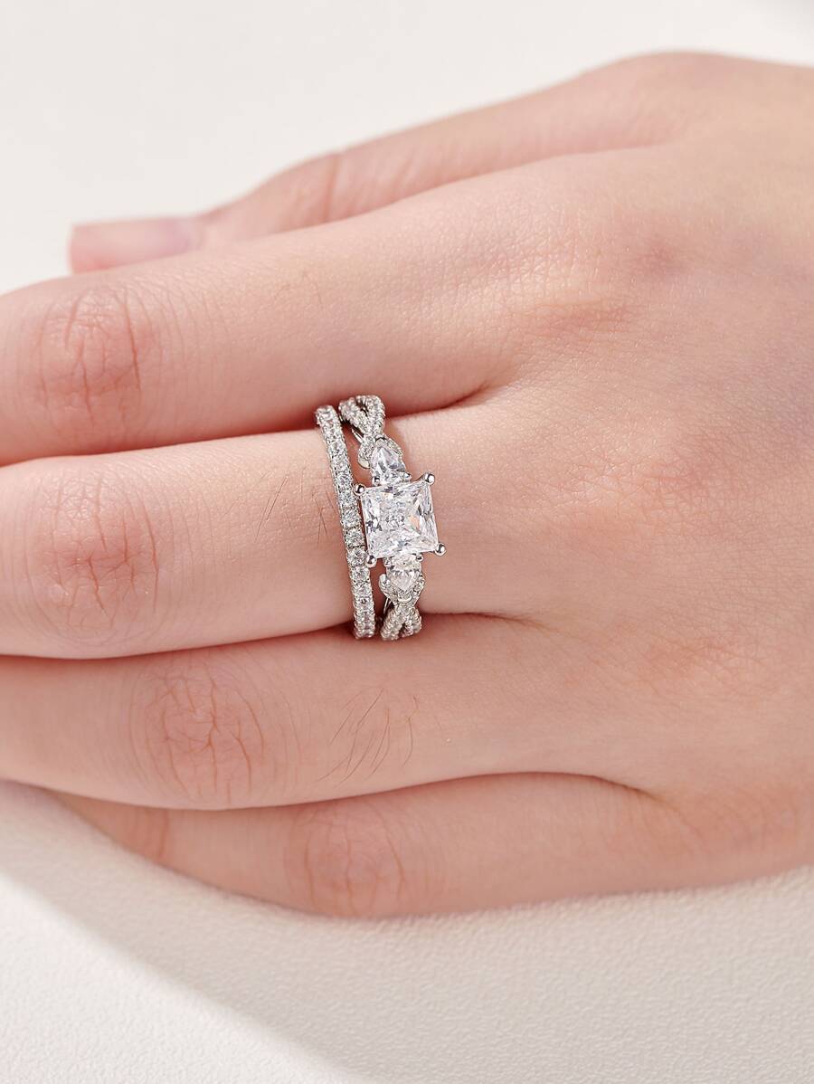 AIHUASI 2pcs/Set 925 Sterling Silver Glamorous Wedding Rings Set For