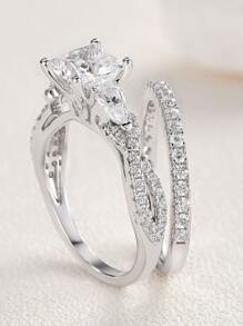 AIHUASI مجموعة خواتم زفاف من الفضة الإسترليني 925 عبارة عن قطعتين للنساء بحجر الزيركونيا عالية الجودة بقطعة 0.8 قيراط بقطع الألماس بتصميم الأميرة بمقاس 6 * 6 مم، مجوهرات رومانسية هدية عيد الحب