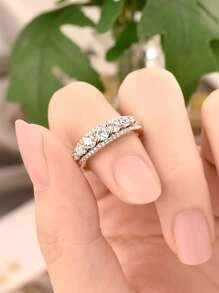 AIHUASI 1入組女士魅力925純銀婚禮訂婚戒指,閃耀立體氧化鋯石,時尚精品珠寶,情人節禮物婚禮珠寶