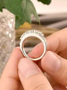 AIHUASI 1入組女士魅力925純銀婚禮訂婚戒指,閃耀立體氧化鋯石,時尚精品珠寶,情人節禮物婚禮珠寶