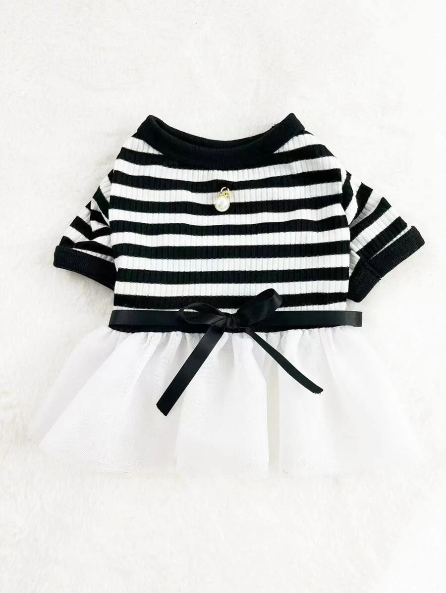 1pc Striped Print Pet Dress - Black and White - View 1