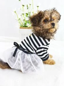 1pc Striped Print Pet Dress - Black and White - View 2