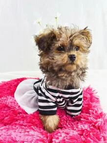 1pc Striped Print Pet Dress - Black and White - View 3