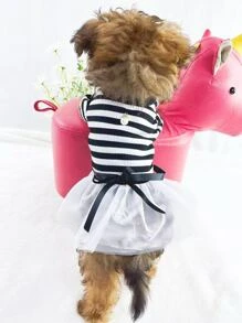 1pc Striped Print Pet Dress - Black and White - View 4