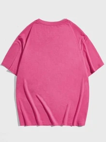 ROMWE MEN Prep Guys Star Letter Graphic Tee - Hot Pink - View 2