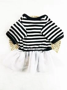 1pc Striped Print Pet Dress - Black and White - View 6