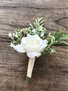 Flower Decor Boutonniere - Beige - View 1