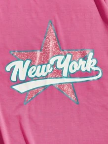 ROMWE MEN Prep Guys Star Letter Graphic Tee - Hot Pink - View 3