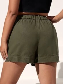 SHEIN EZwear Plus Flap Pocket Ring Detail Shorts - Army Green - View 2