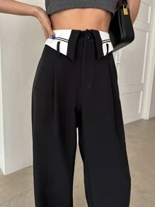 DAZY Cao eo quần ống rộng Quần tây - màu đen - Xem 4