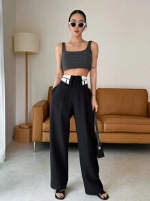 DAZY Cao eo quần ống rộng Quần tây - màu đen - Xem 5