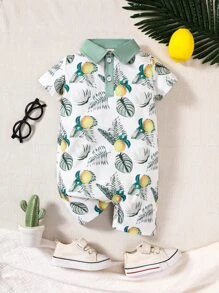 Baby Boy Lemon Print Polo Neck Tee Romper - White - View 1