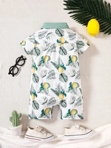 Baby Boy Lemon Print Polo Neck Tee Romper - White - View 2