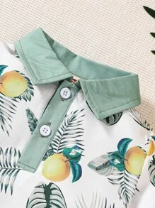 Baby Boy Lemon Print Polo Neck Tee Romper - White - View 3