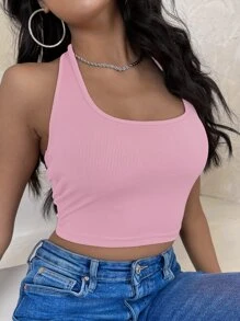 INAWLY 露背條紋針織掛脖上衣 - 淺粉色 - 查看 4