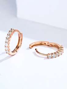 ESBERRY Bông tai bạc trang trí bằng đá khối Zirconia - Hoa hồng vàng - Xem 4