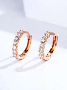 ESBERRY Bông tai bạc trang trí bằng đá khối Zirconia - Hoa hồng vàng - Xem 5