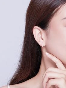 ESBERRY Bông tai bạc trang trí bằng đá khối Zirconia - Hoa hồng vàng - Xem 7