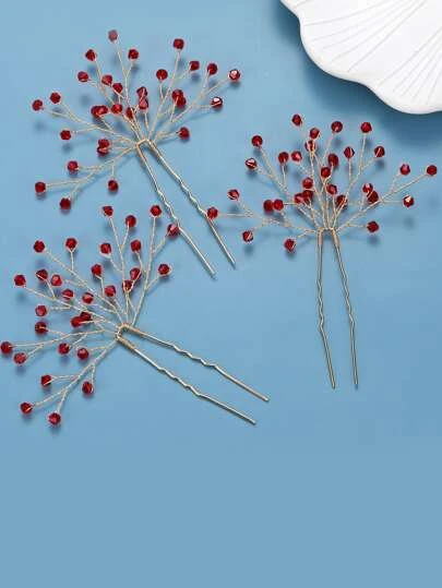 3pcs/Set Ladies' Crystal U-Shaped Hair Clip, Perfect For Bridal Wedding Party Decoration Elegant Boho Valentine's Day Accessories