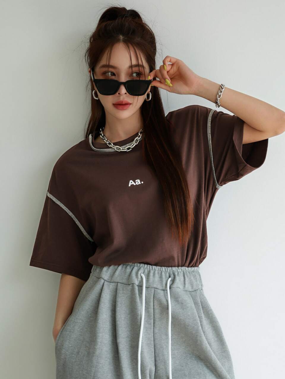 Letter Graphic Drop Shoulder Top-stitching Tee