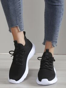 女士轻质网眼透气跑步鞋，瑜伽必备舒适低帮厚底运动鞋