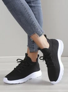 女士轻质网眼透气跑步鞋，瑜伽必备舒适低帮厚底运动鞋