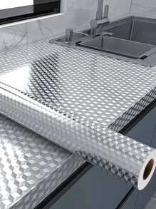 1入組PVC廚房現代幾何圖案防水牆貼 - 銀色 - 查看 2