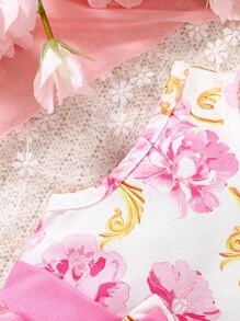 Baby Floral Print Mesh Overlay Bow Front Dress - Multicolor - View 3