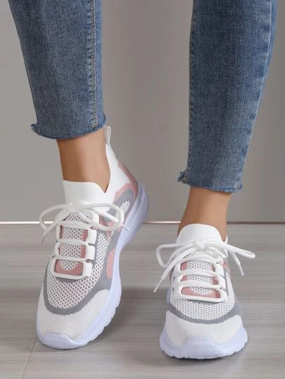 女士系带拼色跑步鞋，最适合瑜伽运动户外多色面料运动鞋