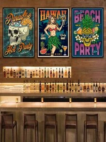 3入組/套骷髏和人像圖案復古無框繪畫 - 彩色 - 查看 1