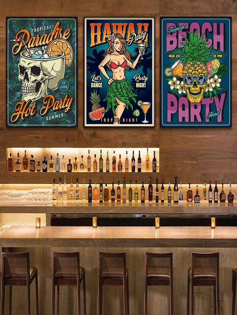 3入組/套骷髏和人像圖案復古無框繪畫 - 彩色 - 查看 1