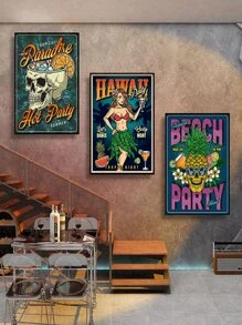 3入組/套骷髏和人像圖案復古無框繪畫 - 彩色 - 查看 2