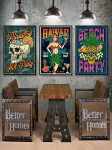 3入組/套骷髏和人像圖案復古無框繪畫 - 彩色 - 查看 3