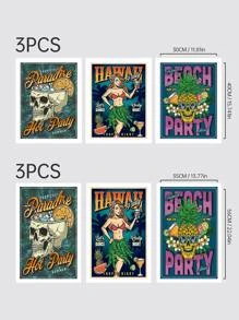 3入組/套骷髏和人像圖案復古無框繪畫 - 彩色 - 查看 4