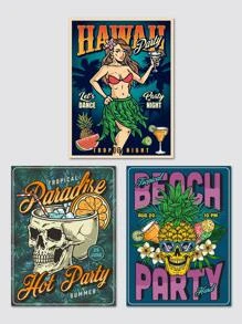 3入組/套骷髏和人像圖案復古無框繪畫 - 彩色 - 查看 6