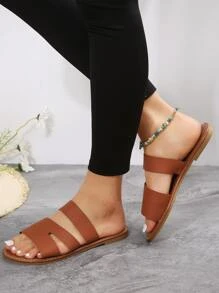 優雅涼拖女士剪裁設計平底涼鞋 - 棕色 - 查看 4