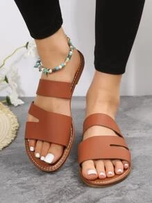 優雅涼拖女士剪裁設計平底涼鞋 - 棕色 - 查看 5